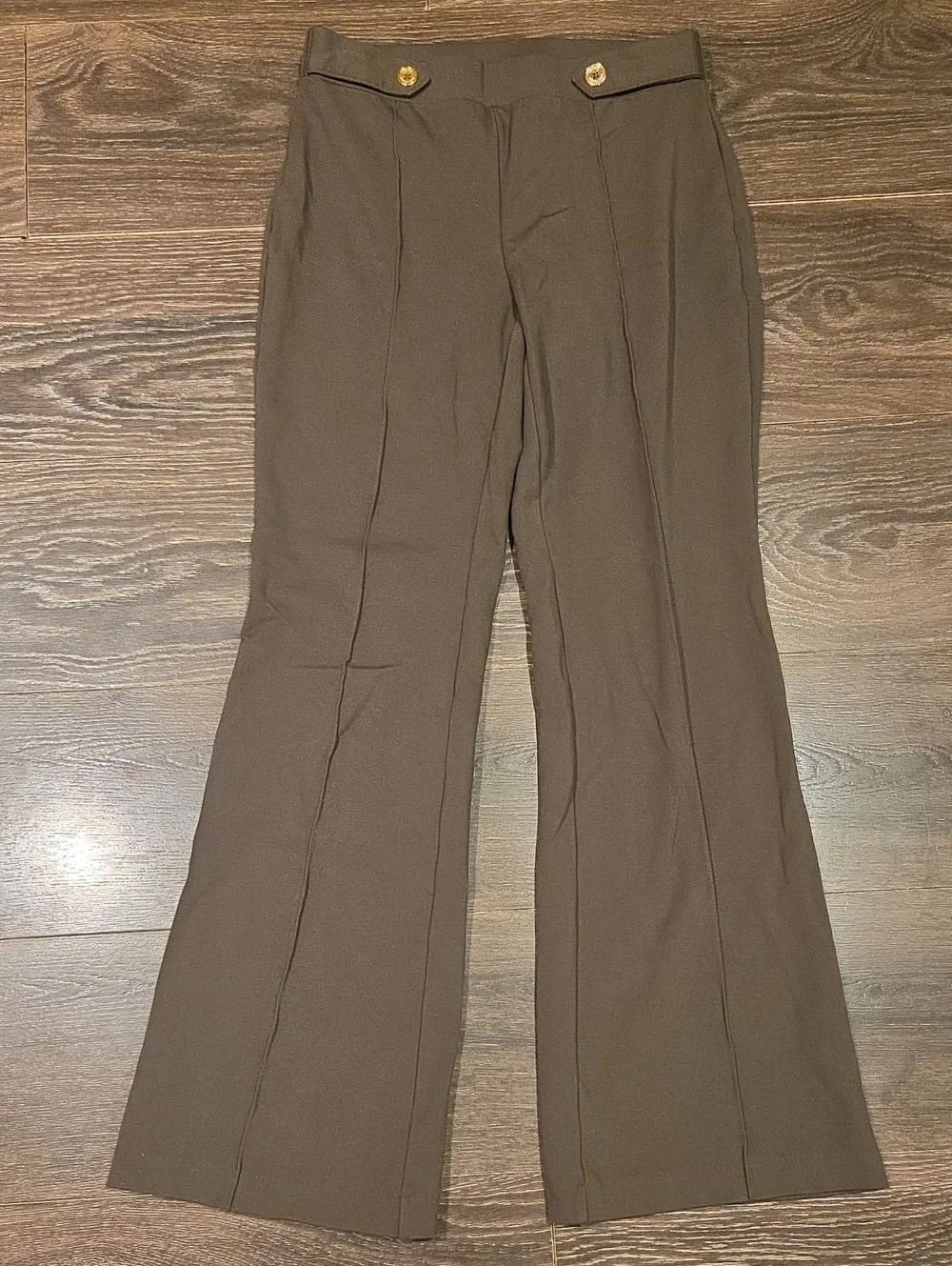 ❤️ MICHAEL MICHAEL KORS PULL ON FLARE PONTE KNIT PANTS, OLIVE GREEN, SMALL